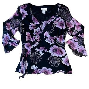 Vintage Y2K 2000s Sheer Floral Flare Sleeve Top Blouse Shirt